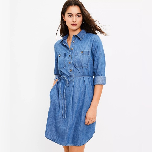 Loft Chambray Pocket‎ Shirtdress - Picture 1 of 5